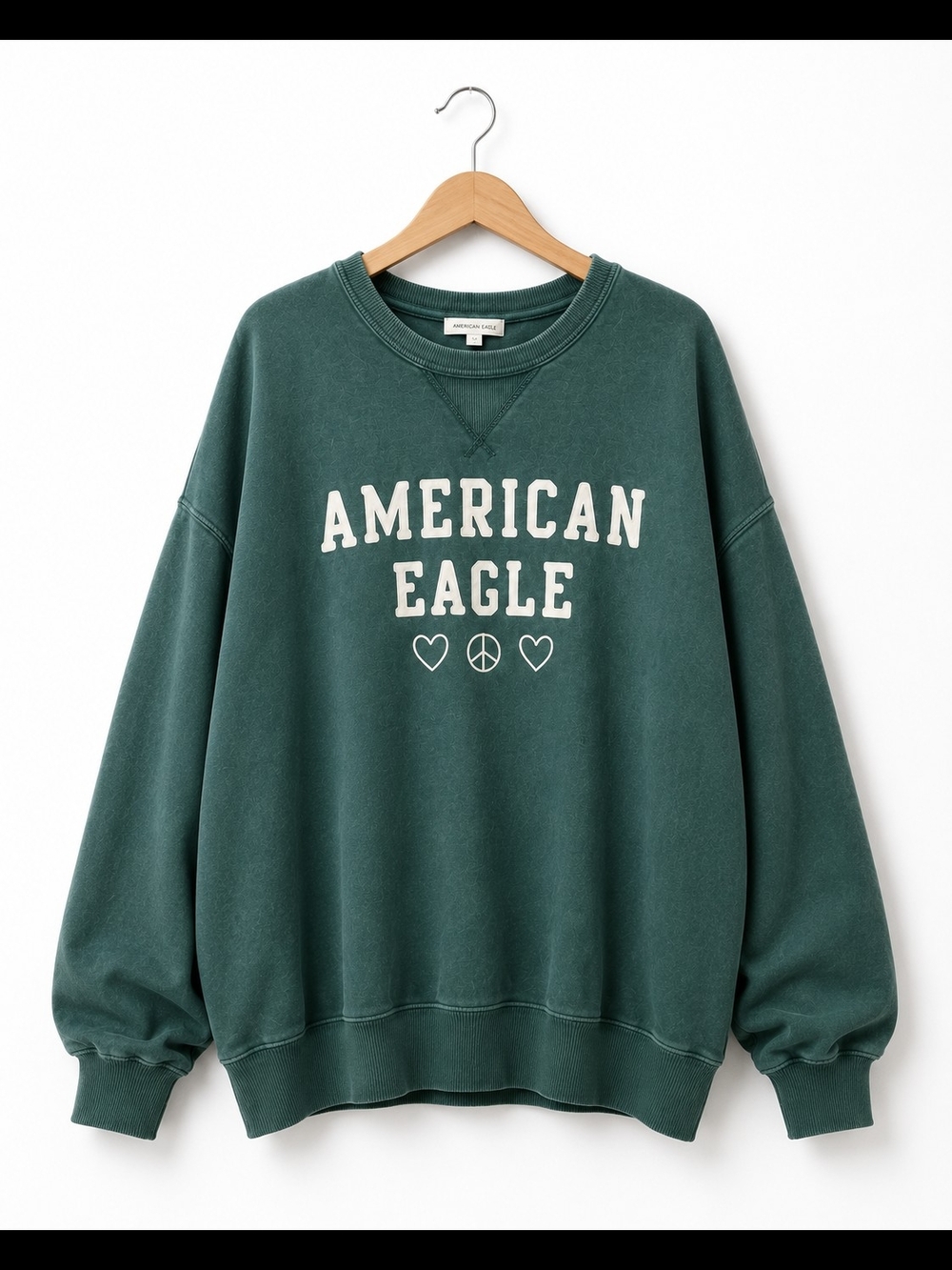 American Eagle Outfitters Forest Green Logo Crewneck Sweatshirt - Picture 3 of 7